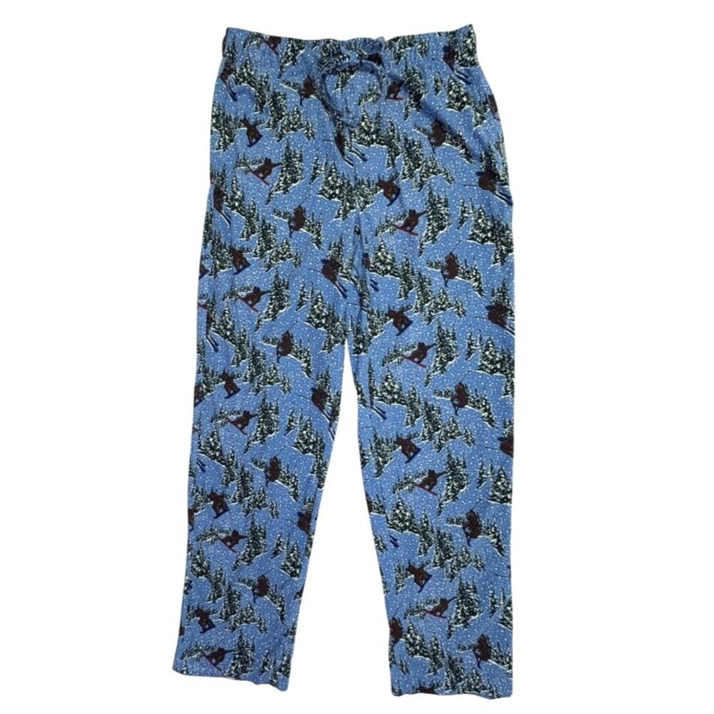 Eddie Bauer Skiing Bear Fleece Pajama Pants Blue Winter Ski Lodge M